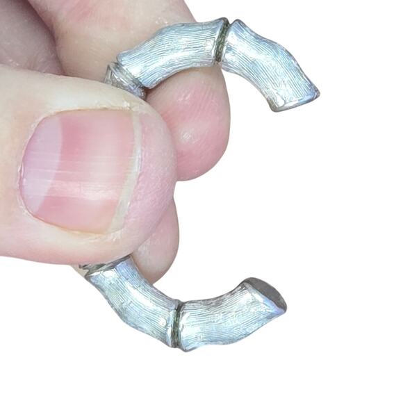 Chunky Silver Bamboo Design Clip On Earrings - Picture 3 of 6